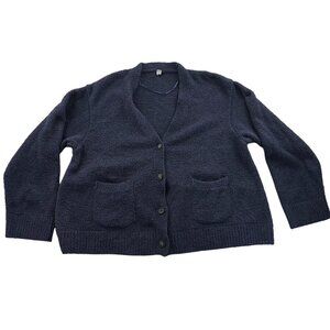 Uniqlo Womens Cardigan Sweater Size XL Navy Blue Boucle Knit Button Front Lounge